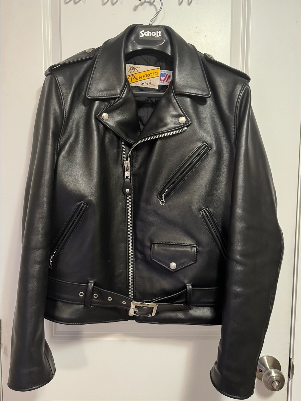 Schott NYC Black Leather Perfecto Bomber Jacket